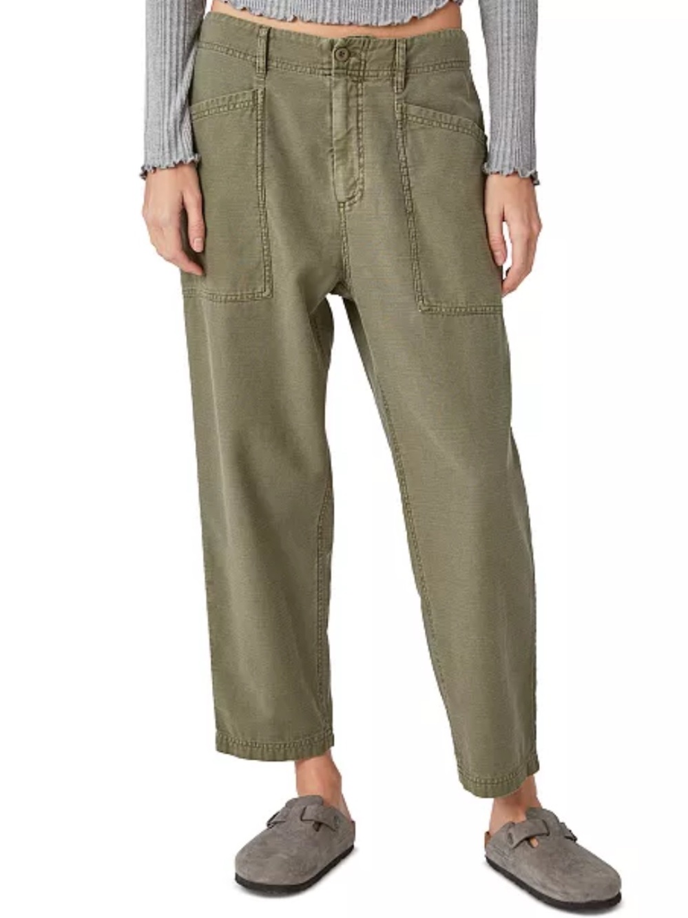Lucky Brand Dusty Olive Wide Leg Easy Pocket Cropped Utility Pants